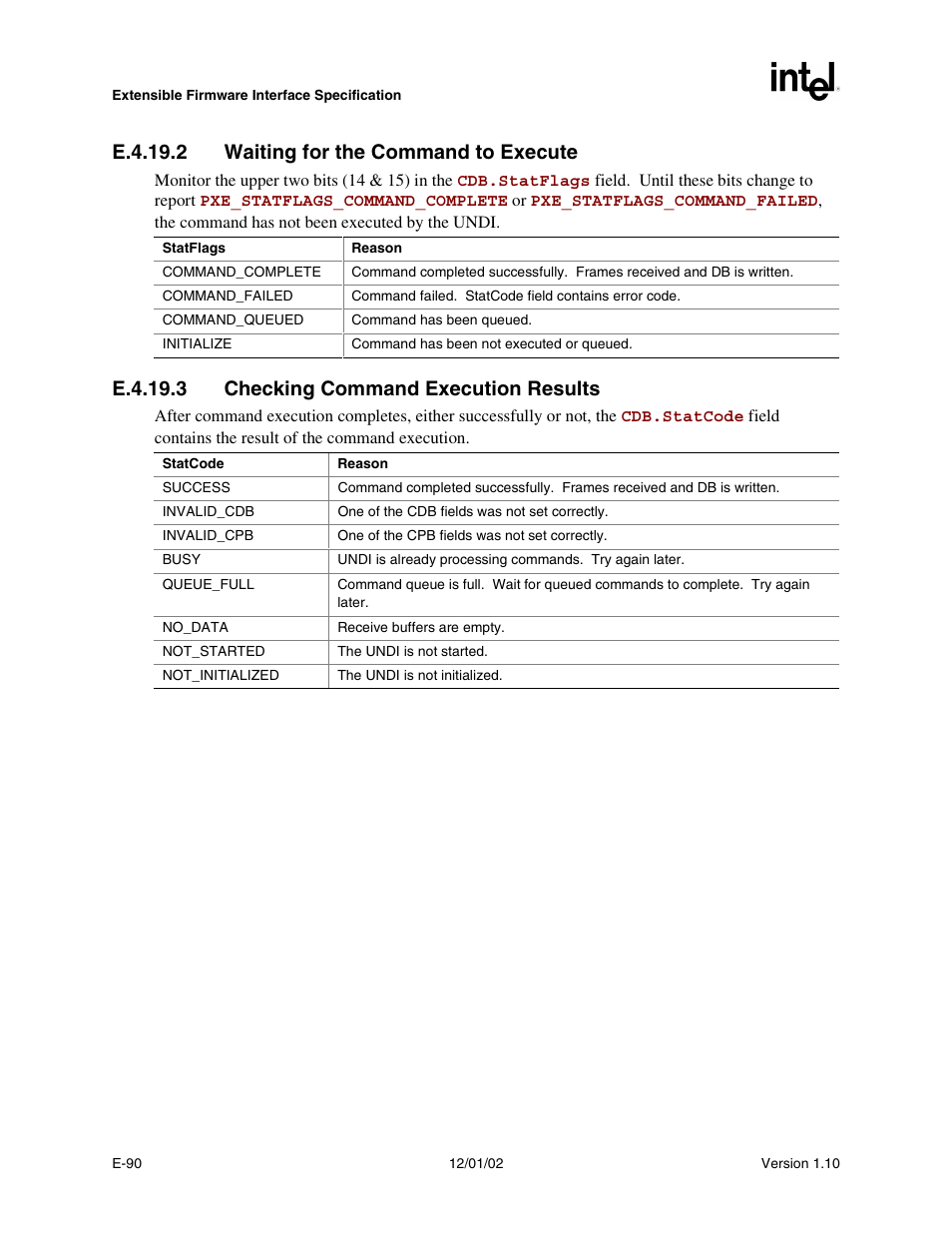 E.4.19.2 waiting for the command to execute, E.4.19.3 checking command execution results | Intel Extensible Firmware Interface User Manual | Page 956 / 1084