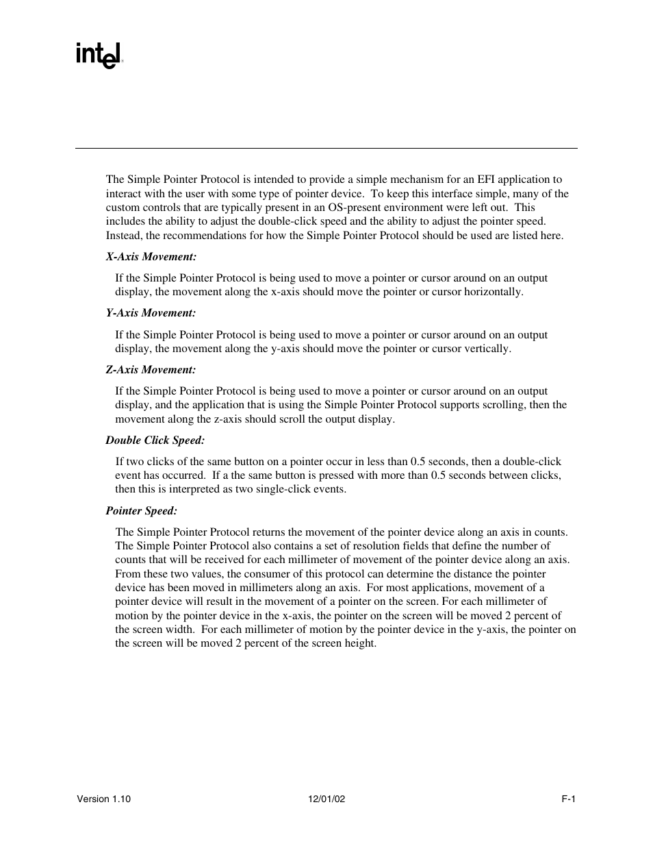 Appendix f using the simple pointer protocol | Intel Extensible Firmware Interface User Manual | Page 959 / 1084