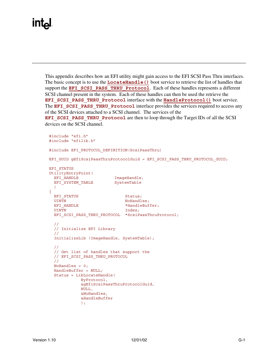 Appendix g using the efi scsi pass thru protocol | Intel Extensible Firmware Interface User Manual | Page 961 / 1084