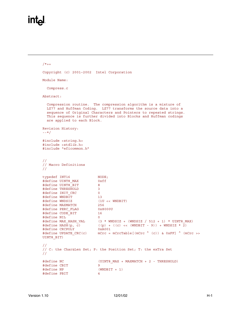 Appendix h compression source code | Intel Extensible Firmware Interface User Manual | Page 965 / 1084
