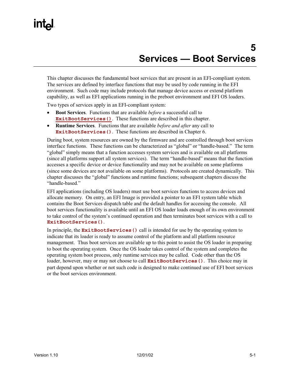5 services - boot services, 5services — boot services | Intel Extensible Firmware Interface User Manual | Page 99 / 1084