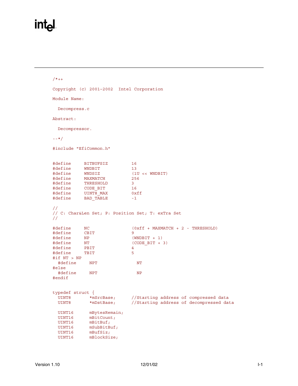 Appendix i decompression source code | Intel Extensible Firmware Interface User Manual | Page 993 / 1084