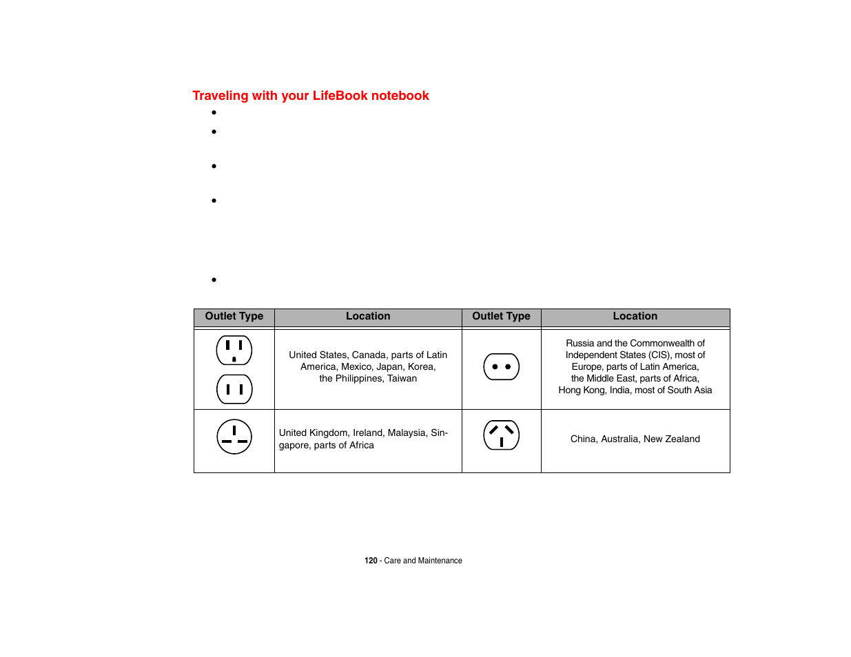Traveling with your lifebook notebook | Intel Fujitsu P8010 User Manual | Page 121 / 195