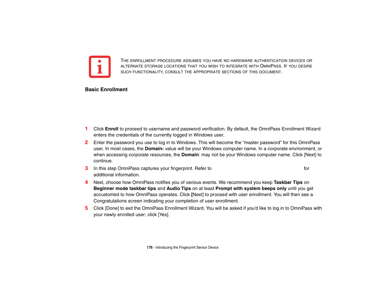 Enrolling a fingerprint” on page 177 | Intel Fujitsu P8010 User Manual | Page 177 / 195