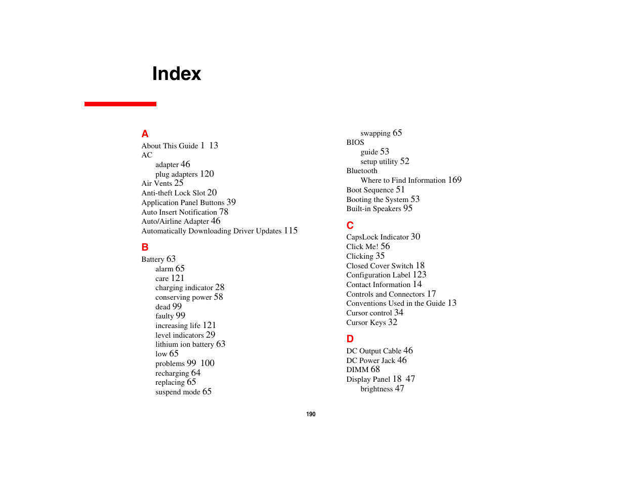 Index | Intel Fujitsu P8010 User Manual | Page 191 / 195