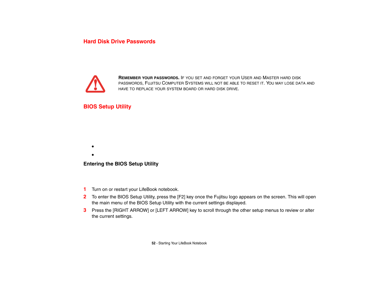 Hard disk drive passwords, Bios setup utility, Hard disk drive passwords bios setup utility | Intel Fujitsu P8010 User Manual | Page 53 / 195
