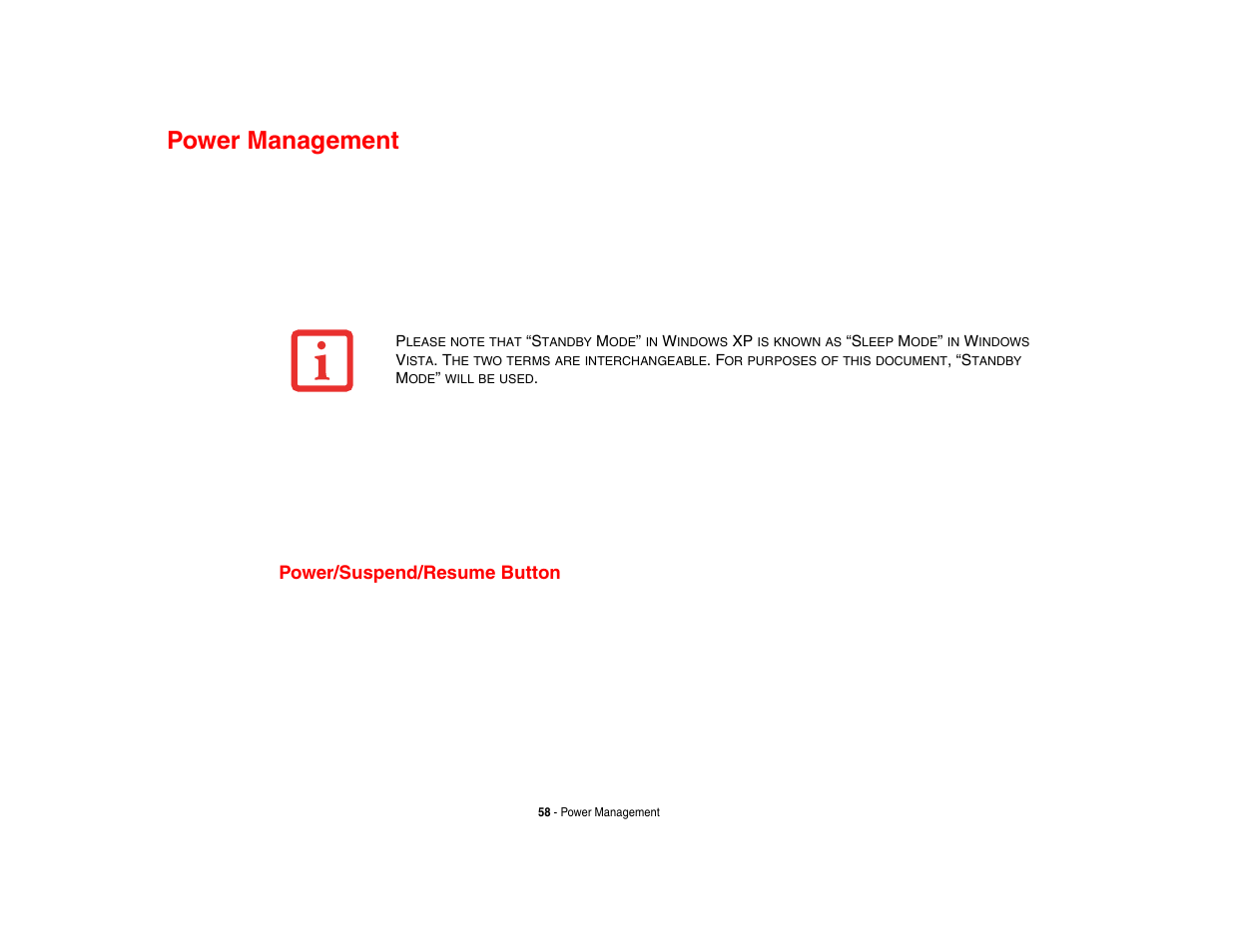 Power management, Power/suspend/resume button | Intel Fujitsu P8010 User Manual | Page 59 / 195