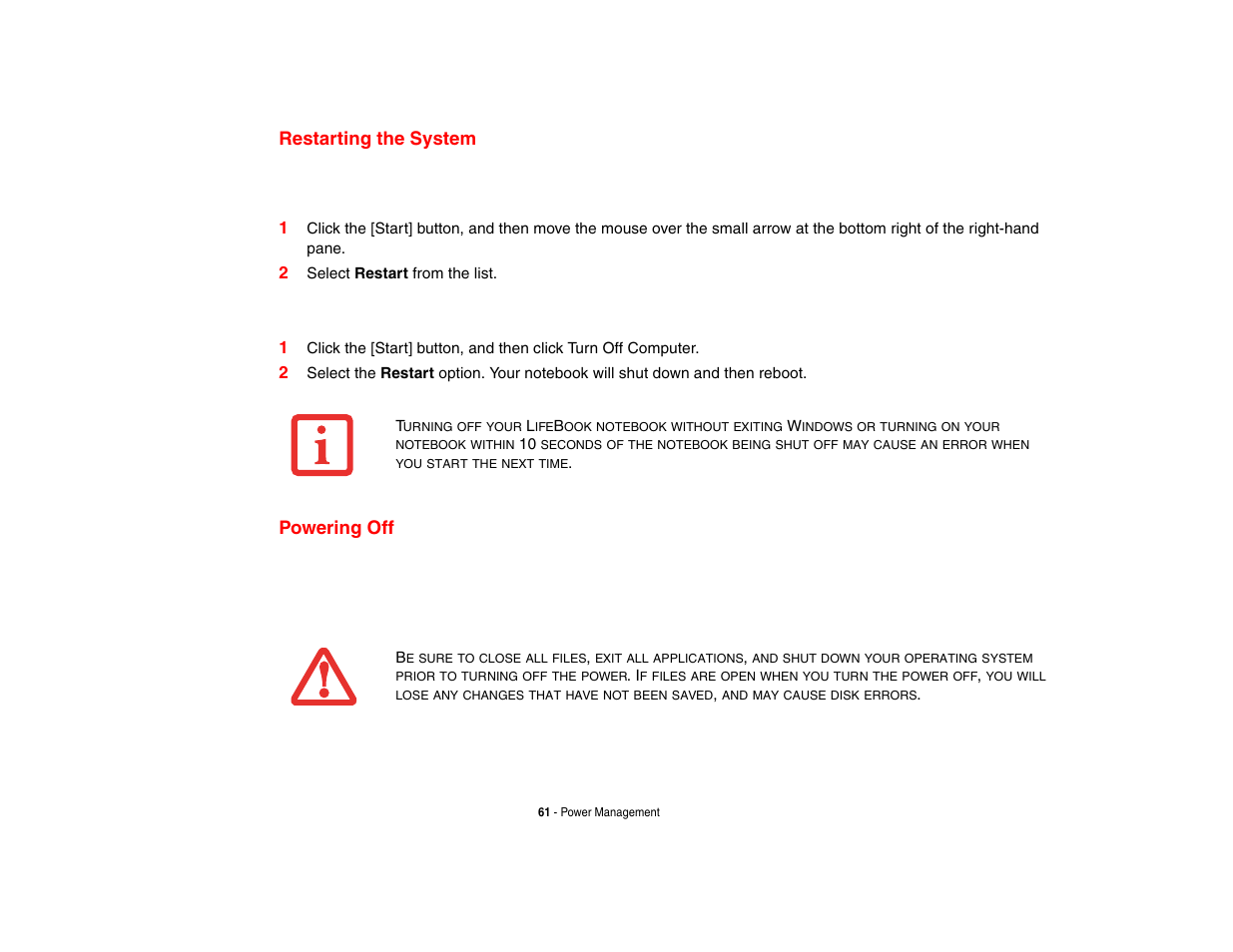 Restarting the system, Powering off, Restarting the system powering off | Windows xp | Intel Fujitsu P8010 User Manual | Page 62 / 195