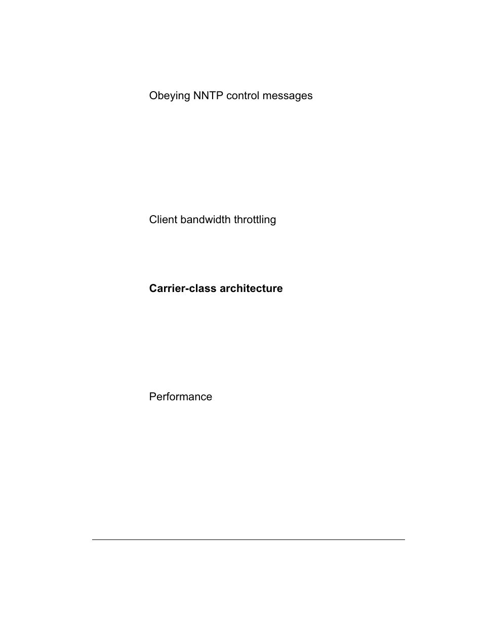 Obeying nntp control messages, Client bandwidth throttling, Carrier-class architecture | Performance | Intel 1520 User Manual | Page 155 / 176