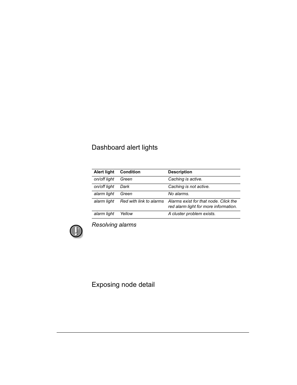 Dashboard alert lights, Exposing node detail | Intel 1520 User Manual | Page 31 / 176