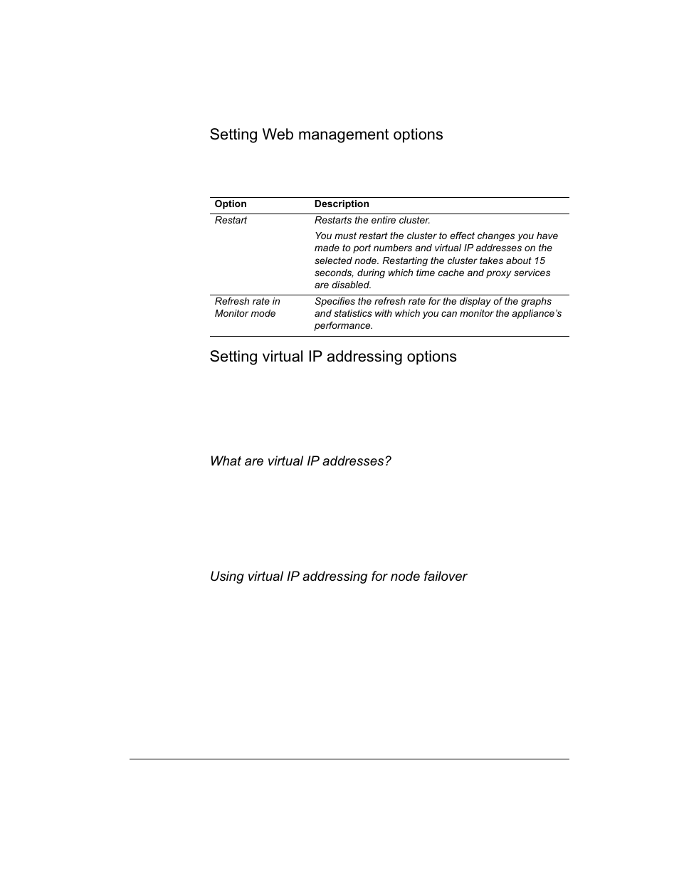 Setting web management options, Setting virtual ip addressing options | Intel 1520 User Manual | Page 38 / 176