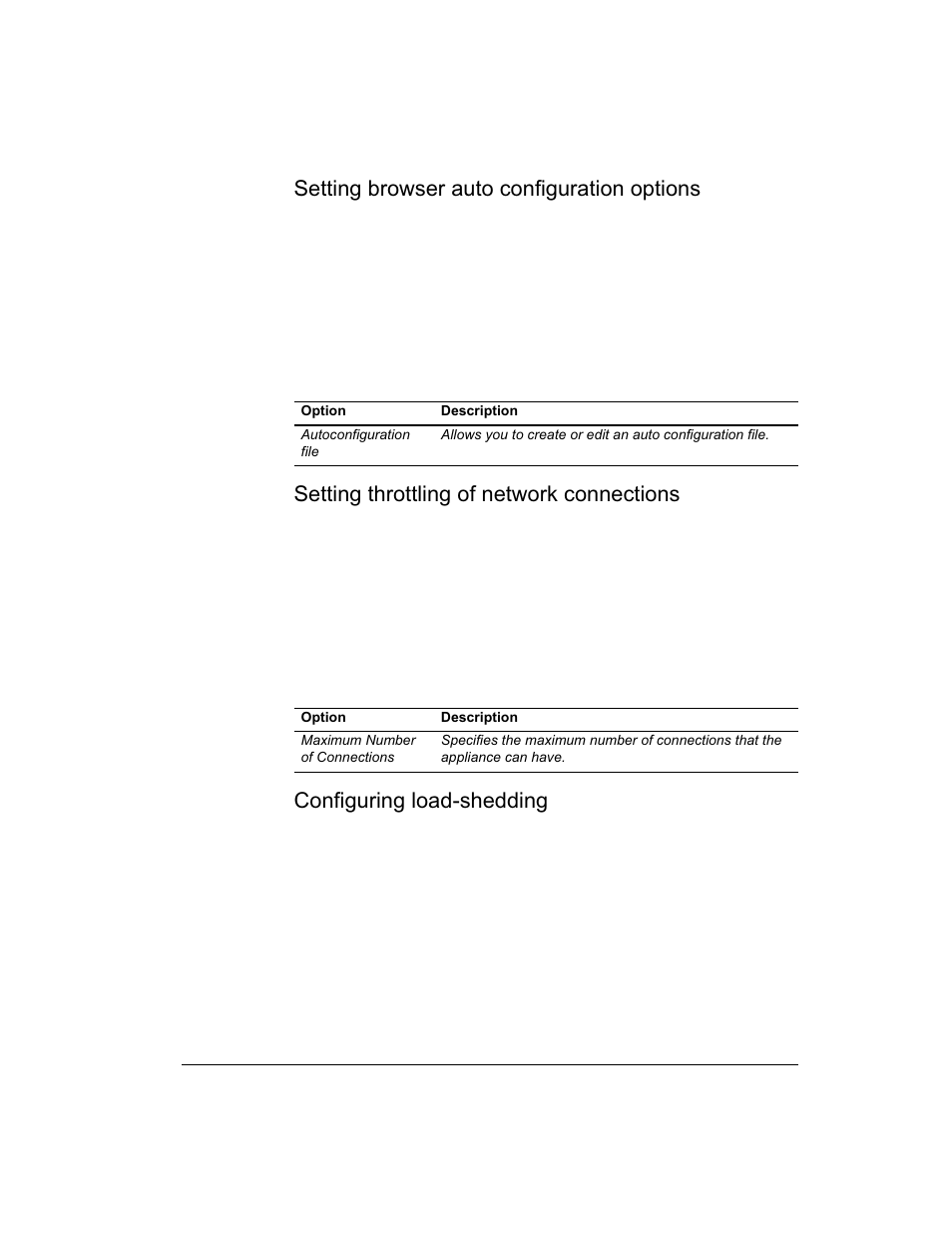 Setting browser auto configuration options, Setting throttling of network connections, Configuring load-shedding | Intel 1520 User Manual | Page 40 / 176