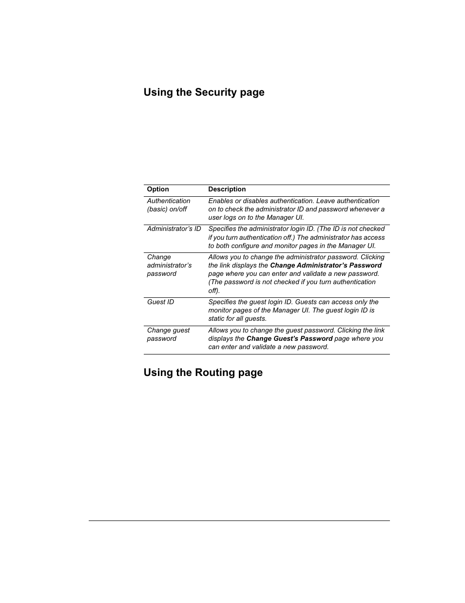 Using the security page, Using the routing page | Intel 1520 User Manual | Page 51 / 176