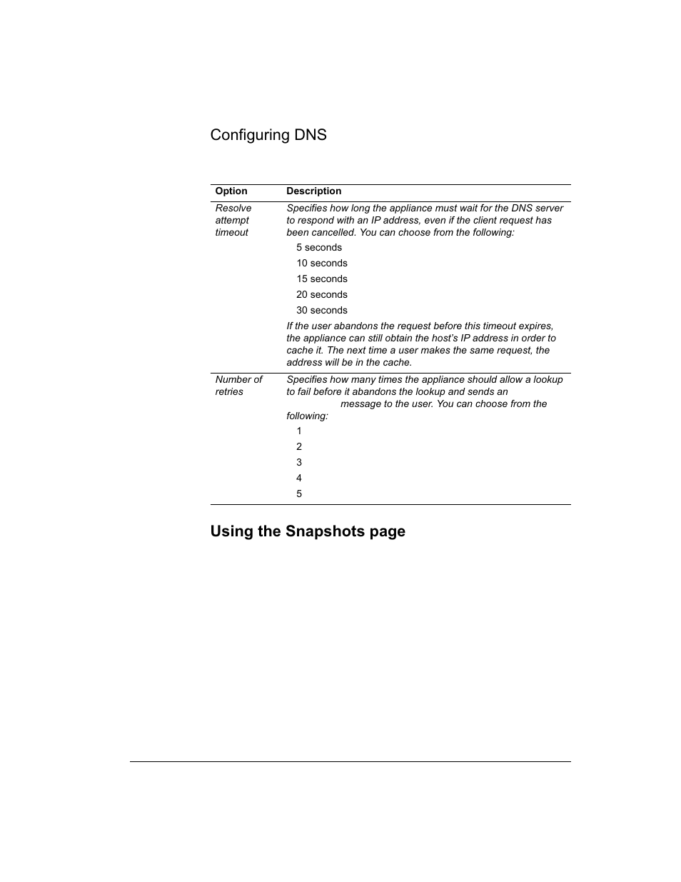 Configuring dns, Using the snapshots page | Intel 1520 User Manual | Page 59 / 176