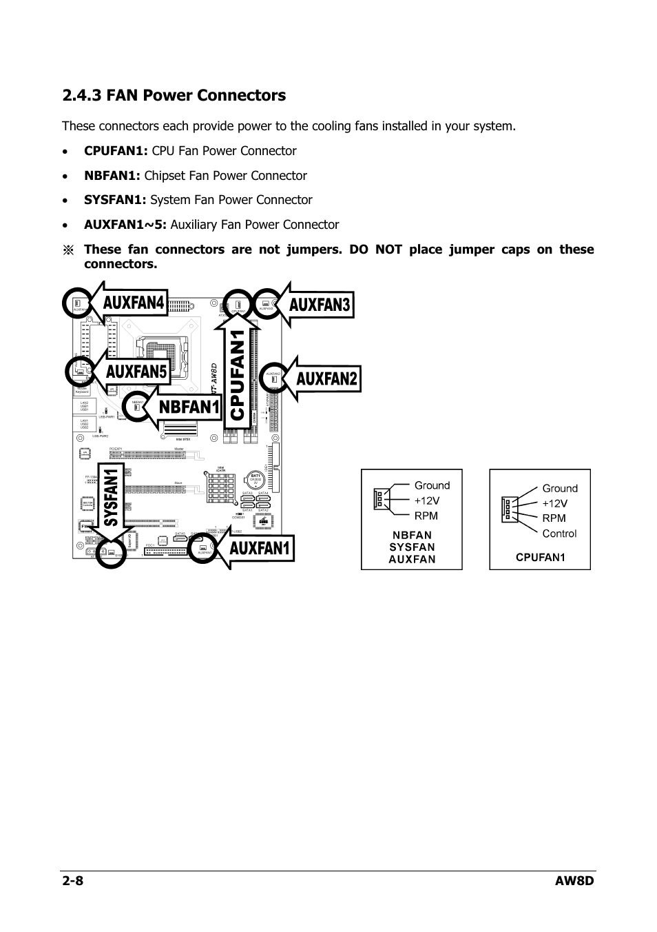 Fan power connectors, 3 fan power connectors -8, 3 fan power connectors | Intel AW8D User Manual | Page 16 / 80