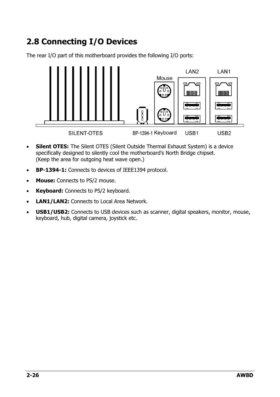 Connecting i/o devices, 8 connecting i/o devices -26, 8 connecting i/o devices | Intel AW8D User Manual | Page 34 / 80