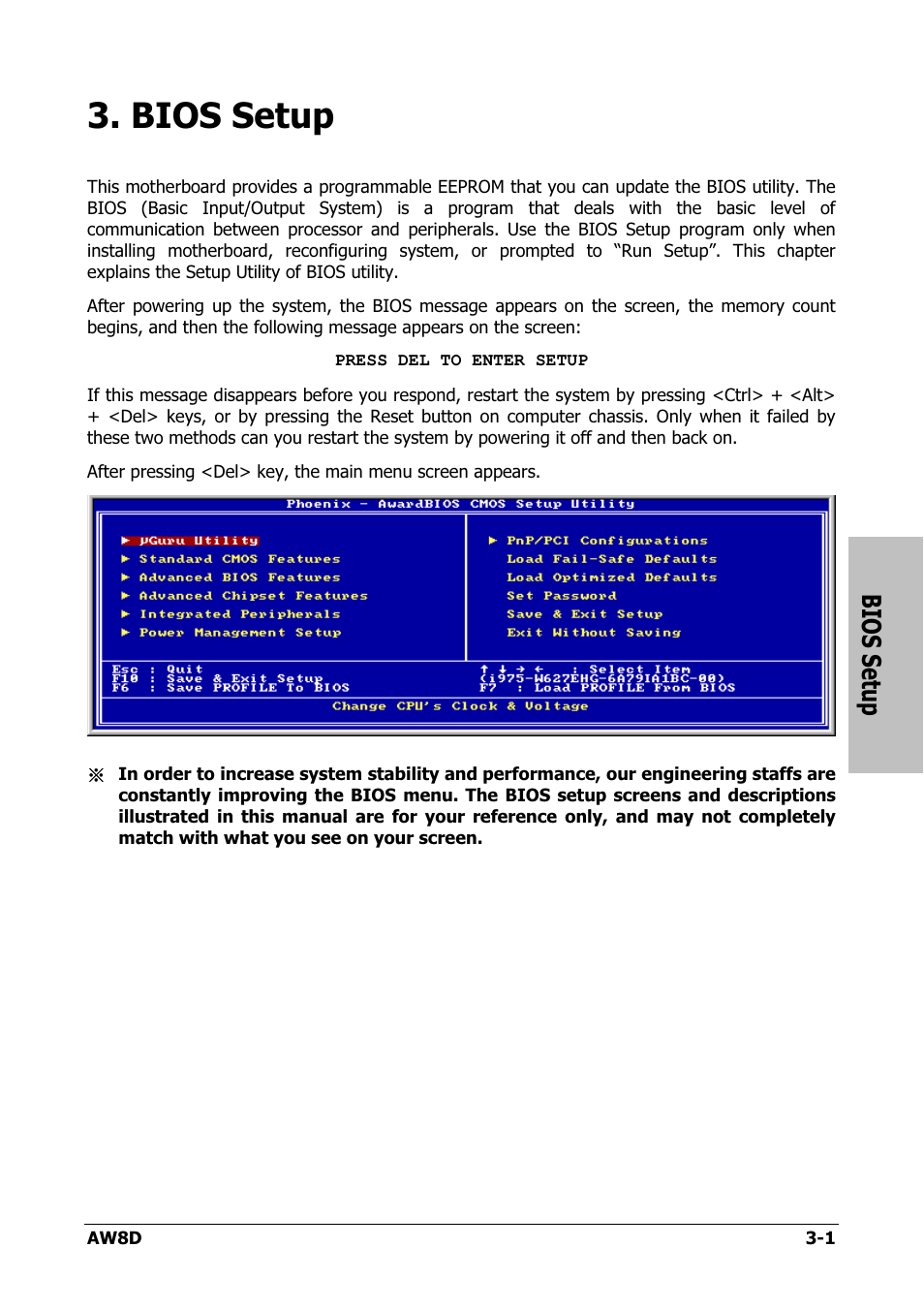 Bios setup, Bios setup -1 | Intel AW8D User Manual | Page 35 / 80