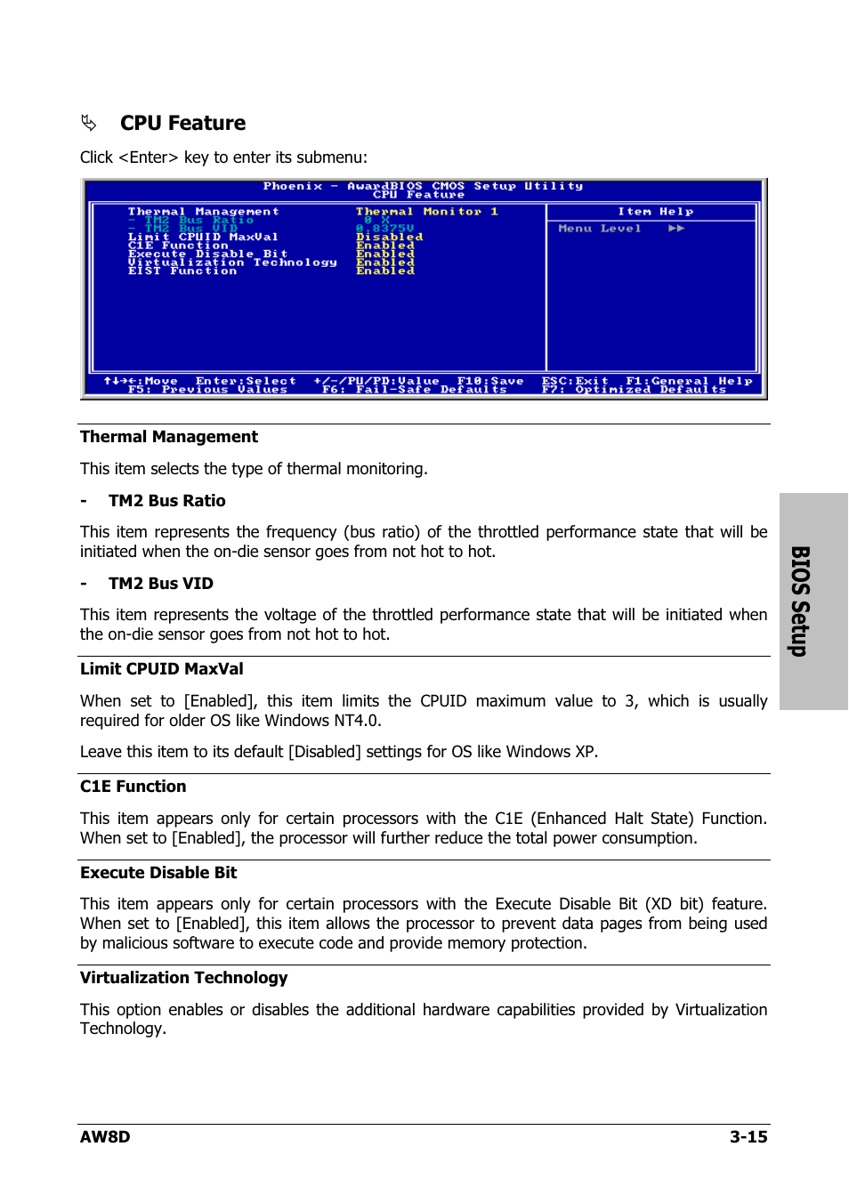 Bios setup, Cpu feature | Intel AW8D User Manual | Page 49 / 80