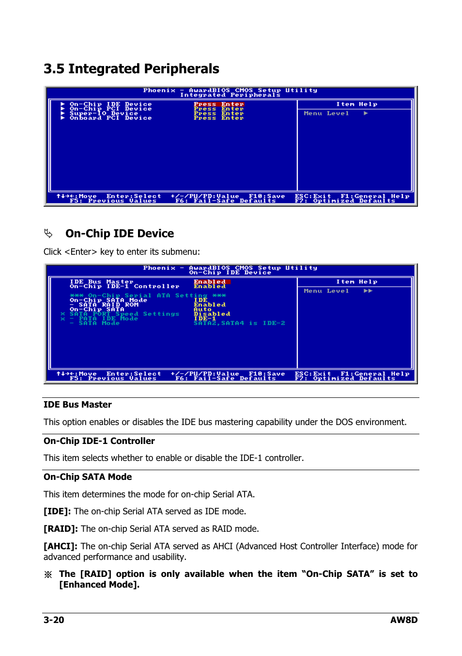 Integrated peripherals, 5 integrated peripherals -20, 5 integrated peripherals | Intel AW8D User Manual | Page 54 / 80