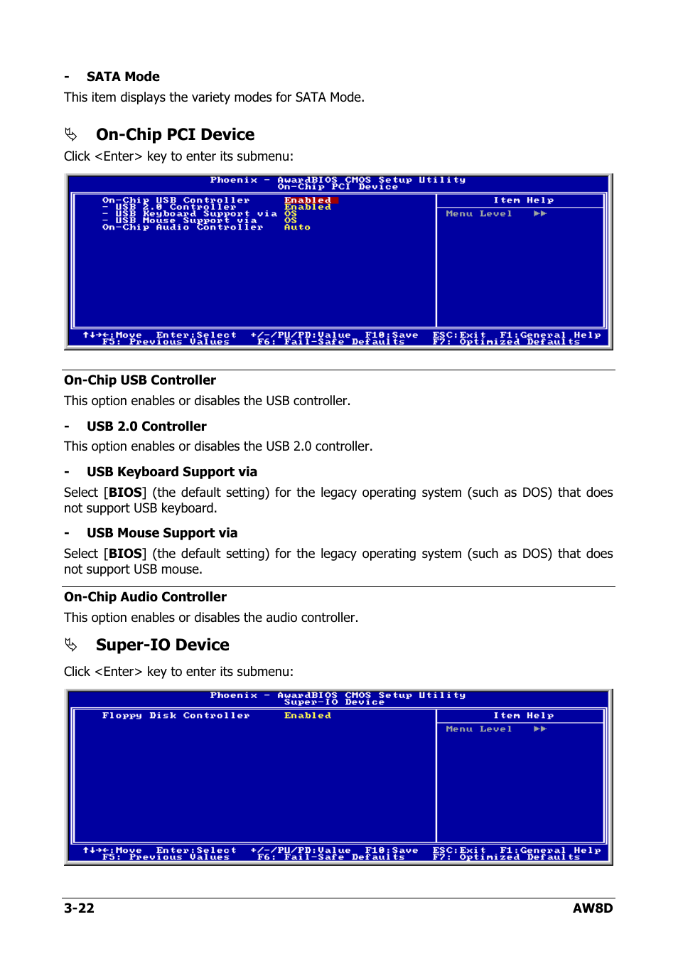 On-chip pci device, Super-io device | Intel AW8D User Manual | Page 56 / 80