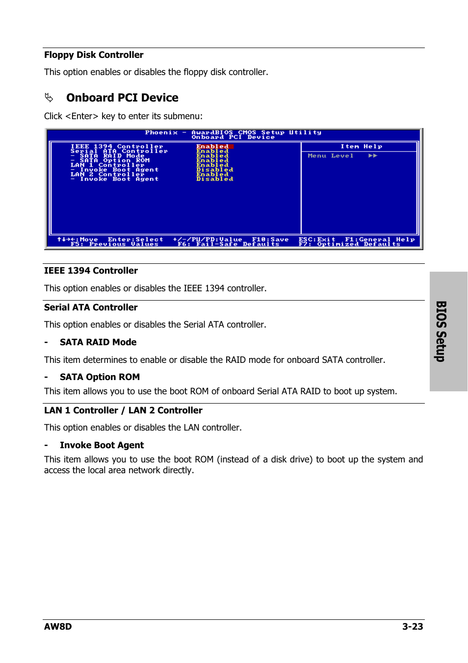 Bios setup, Onboard pci device | Intel AW8D User Manual | Page 57 / 80