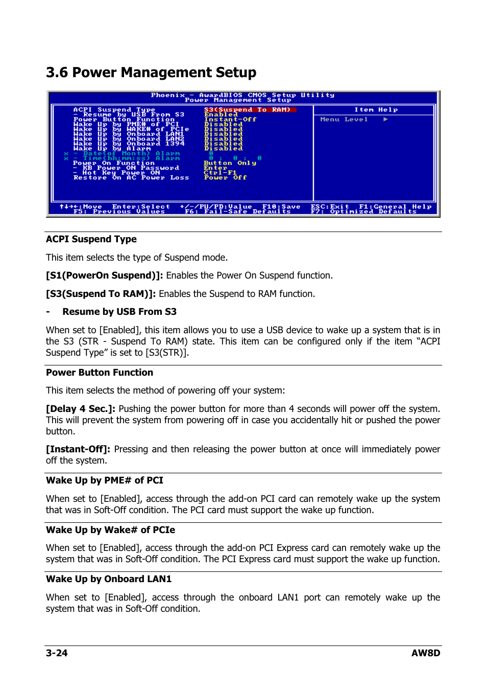 Power management setup, 6 power management setup -24, 6 power management setup | Intel AW8D User Manual | Page 58 / 80