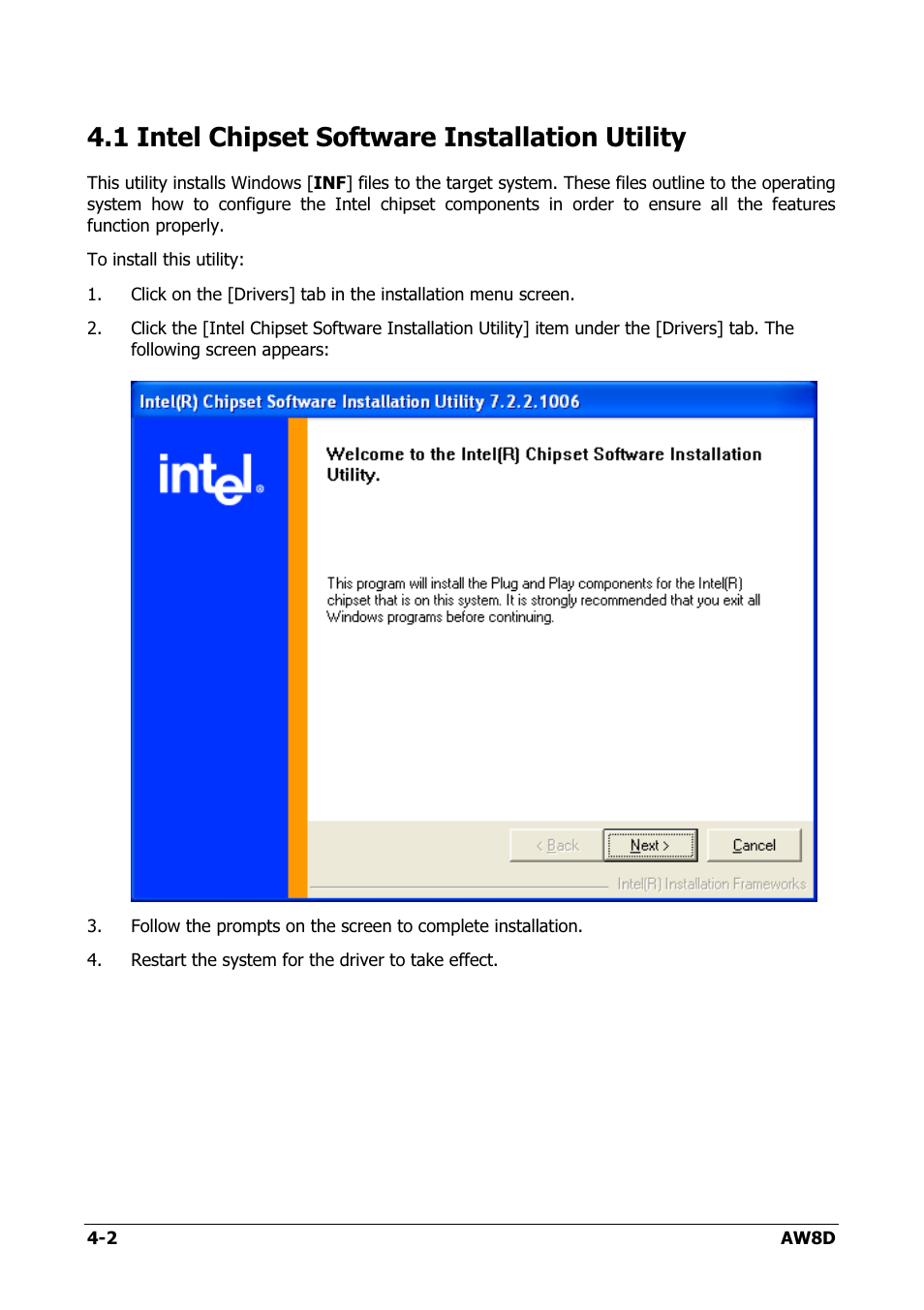 Intel chipset software installation utility, 1 intel chipset software installation utility -2, 1 intel chipset software installation utility | Intel AW8D User Manual | Page 64 / 80