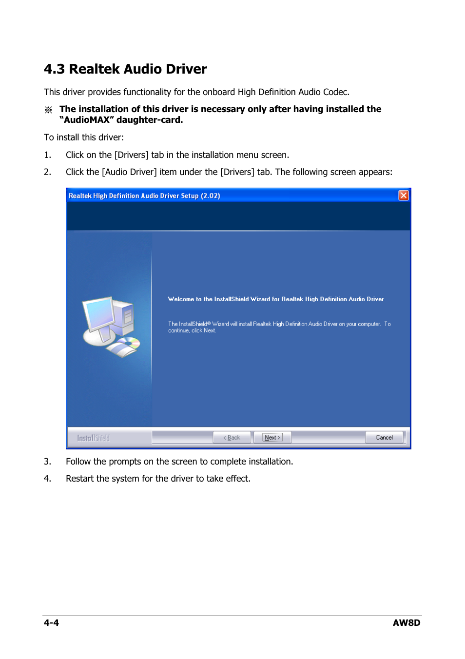 Realtek audio driver, 3 realtek audio driver -4, 3 realtek audio driver | Intel AW8D User Manual | Page 66 / 80