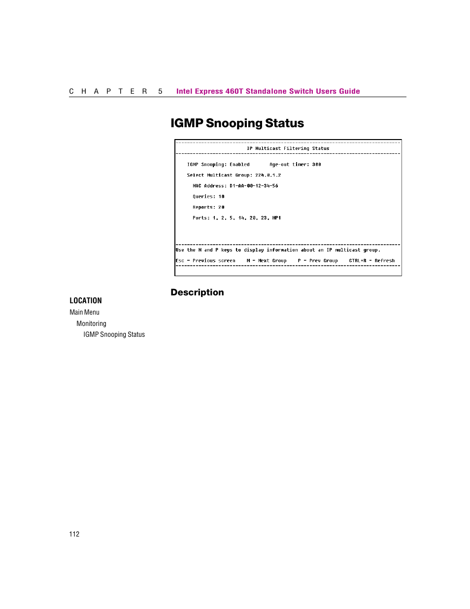 Igmp snooping status | Intel 460T User Manual | Page 118 / 150