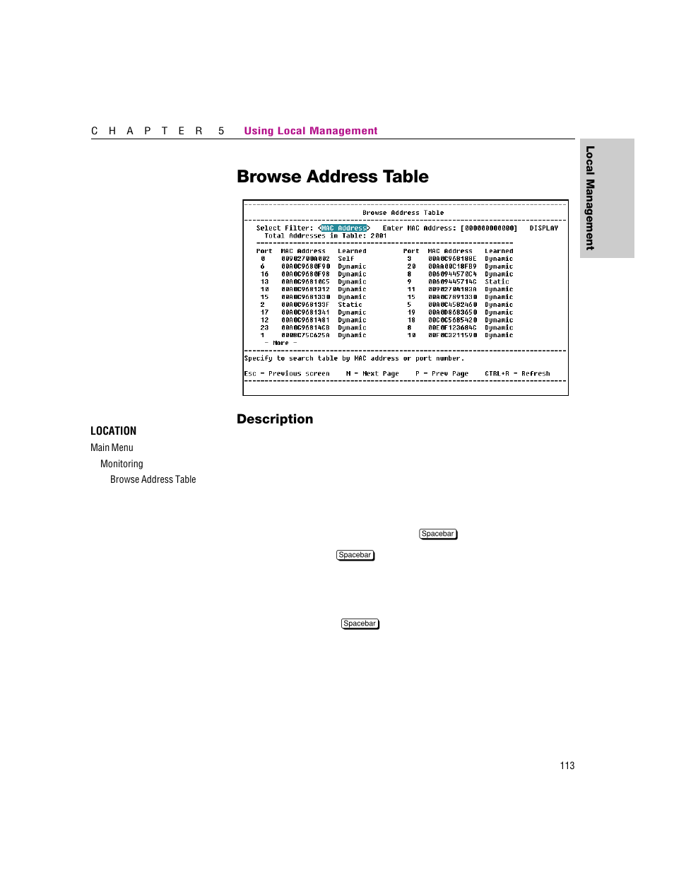 Browse address table | Intel 460T User Manual | Page 119 / 150