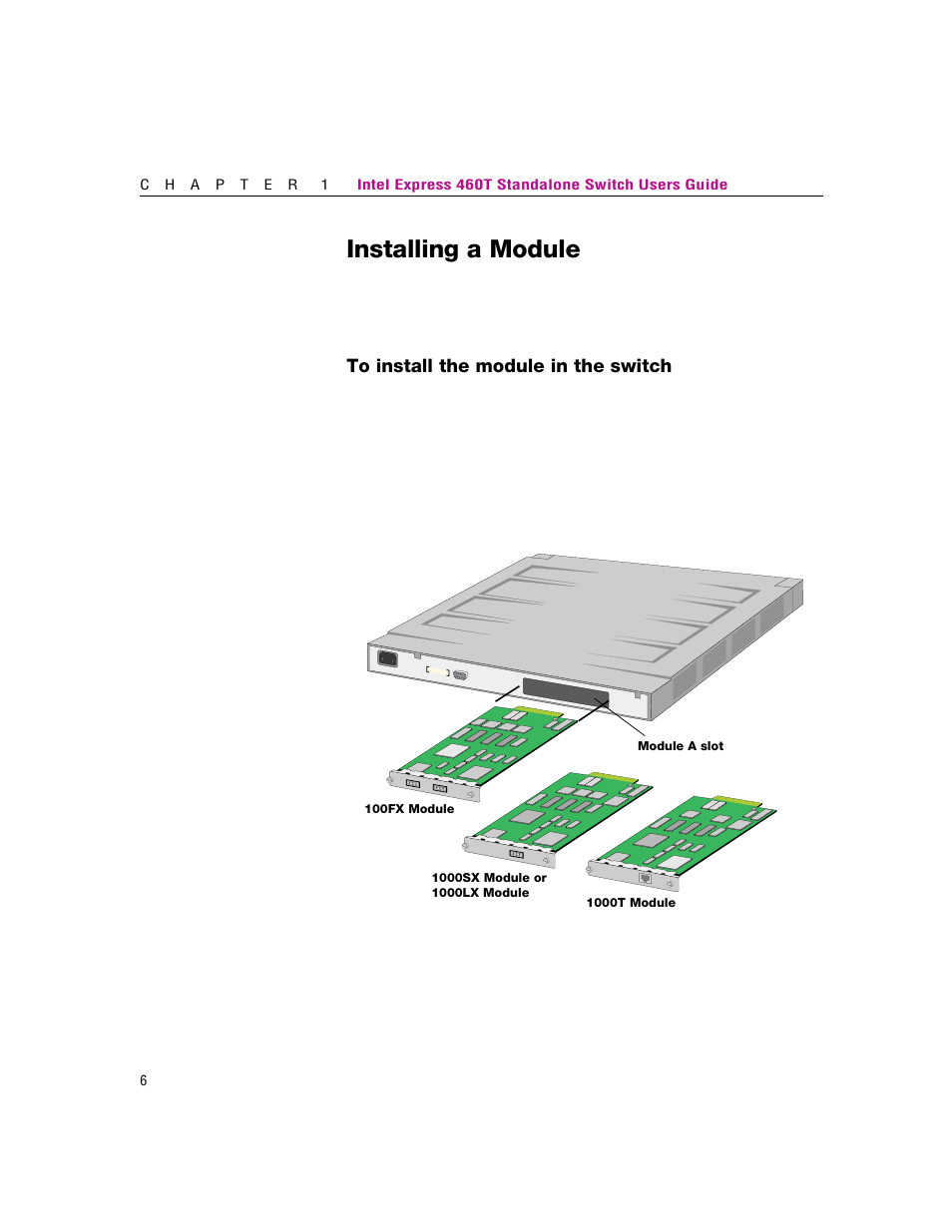 Installing a module | Intel 460T User Manual | Page 12 / 150