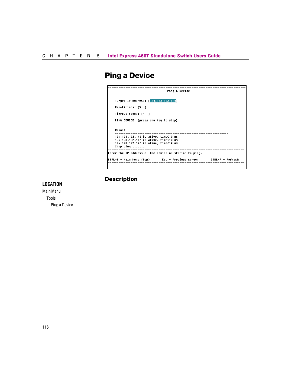 Ping a device | Intel 460T User Manual | Page 124 / 150