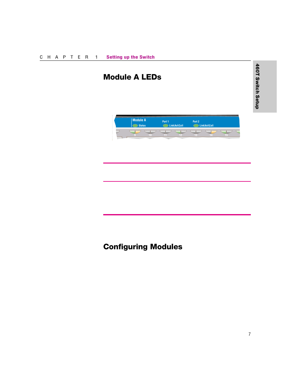 Module a leds, Configuring modules | Intel 460T User Manual | Page 13 / 150