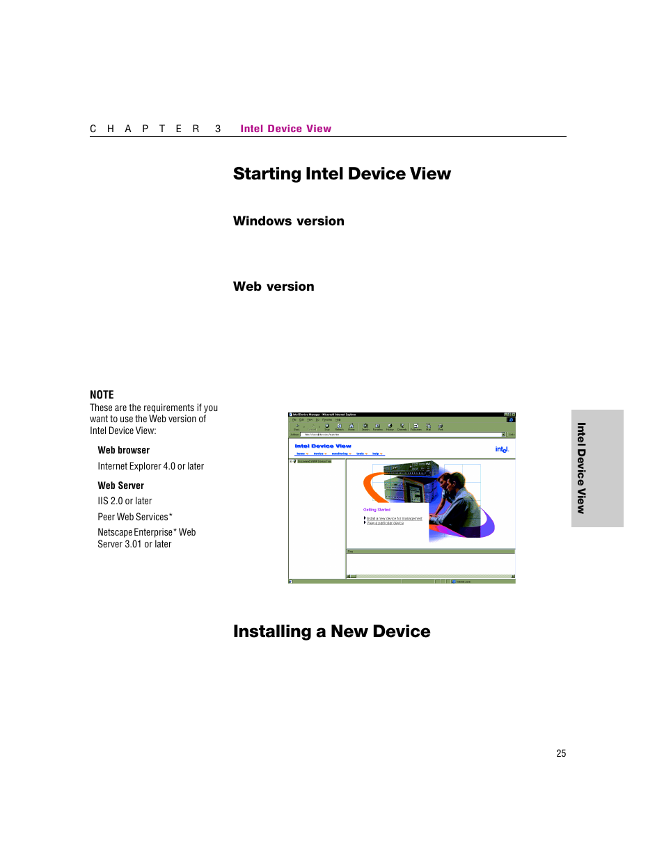 Starting intel device view, Installing a new device | Intel 460T User Manual | Page 31 / 150