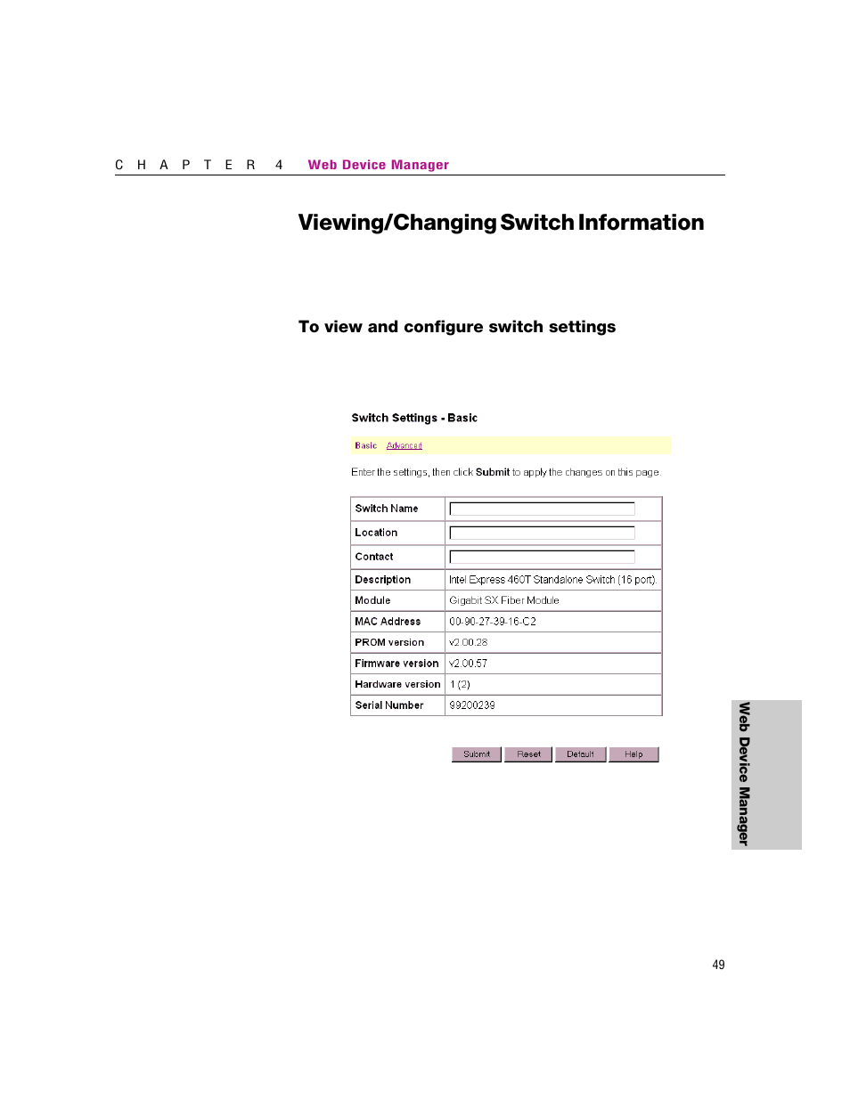 Viewing/changing switch information | Intel 460T User Manual | Page 55 / 150