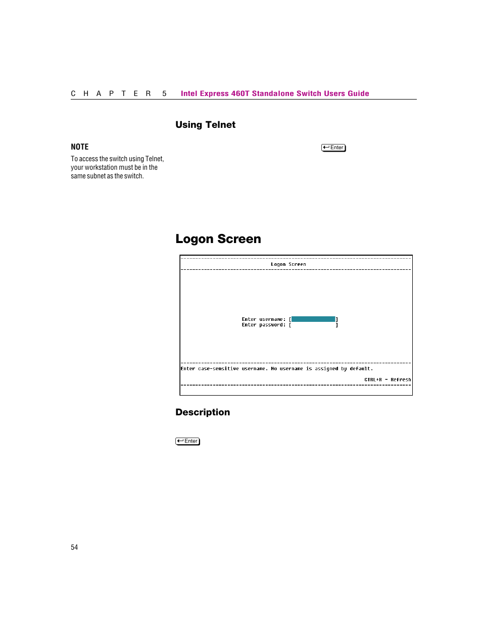 Logon screen | Intel 460T User Manual | Page 60 / 150