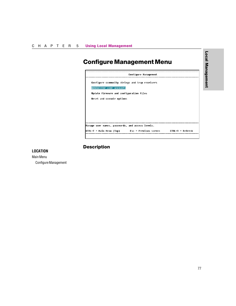 Configure management menu | Intel 460T User Manual | Page 83 / 150