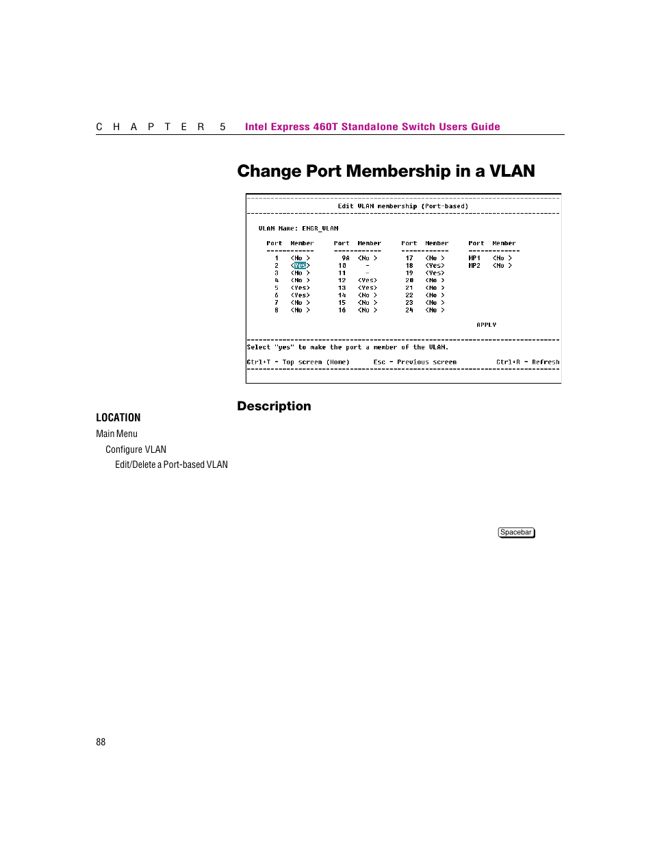 Change port membership in a vlan | Intel 460T User Manual | Page 94 / 150