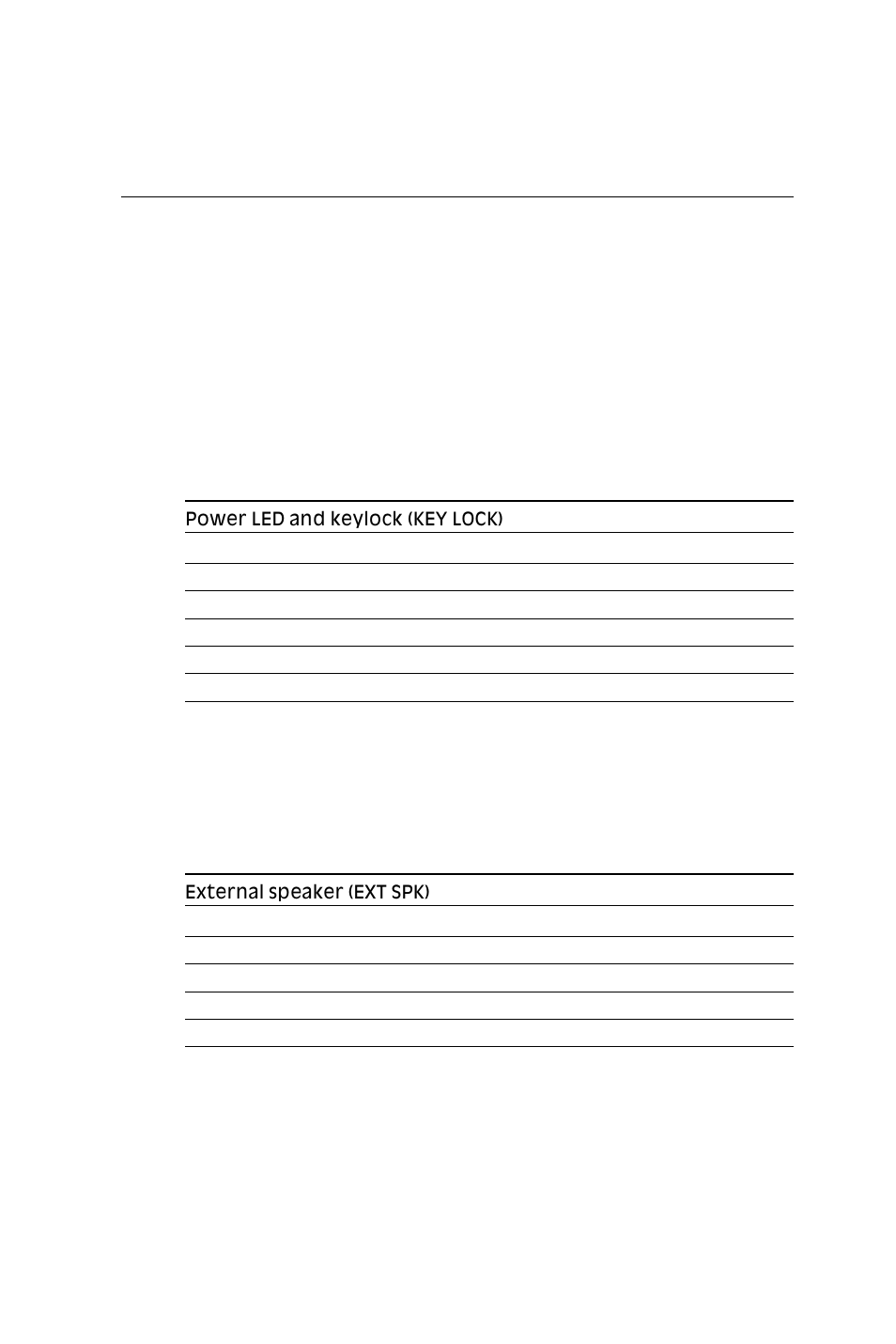 External switches and leds, Power led and keylock (key lock), External speaker (ext spk) | Intel SBC-455 User Manual | Page 38 / 97