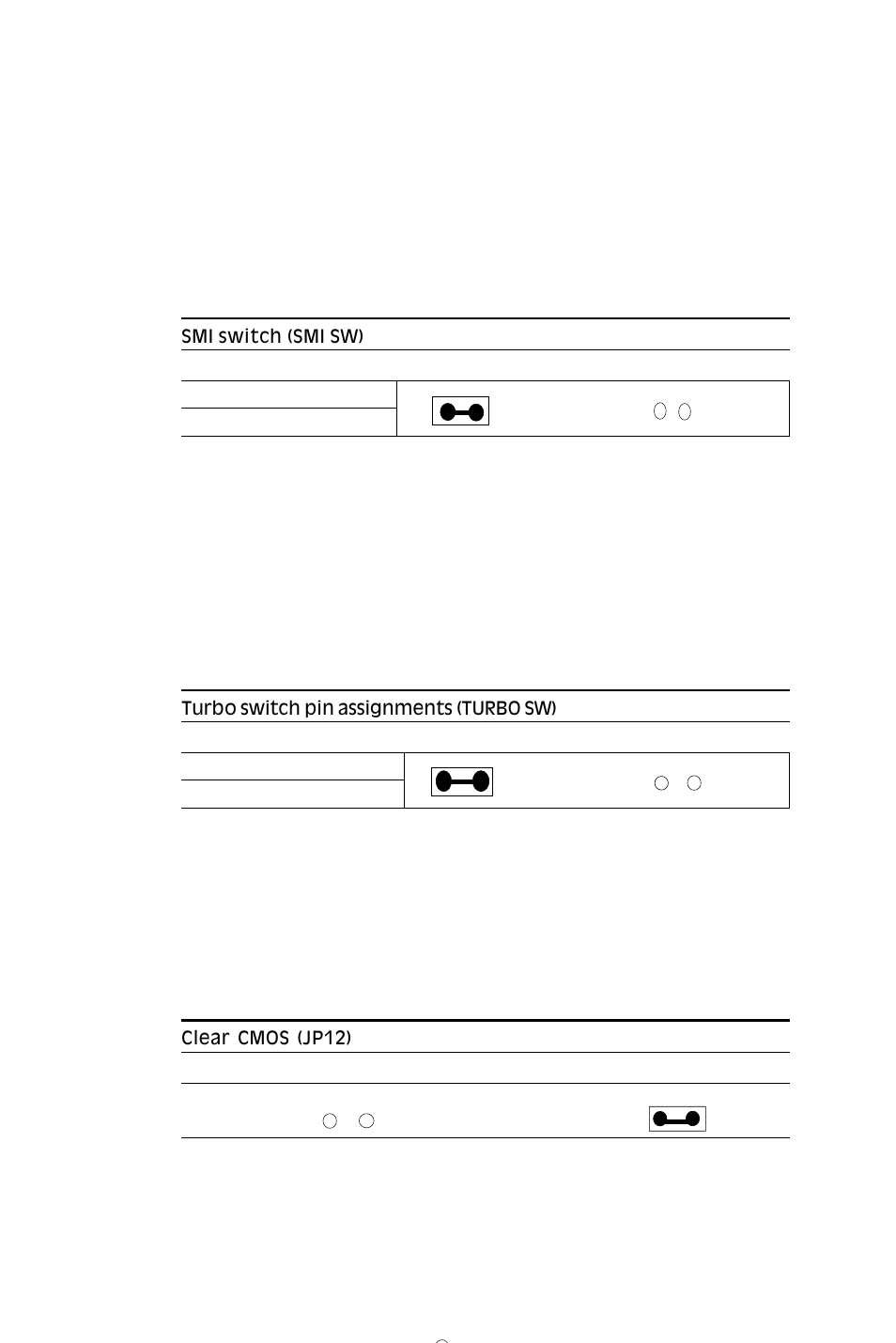 Smi (system management interrupt) switch (smi sw), Turbo switch (turbo sw), Clear cmos (jp12) | Intel SBC-455 User Manual | Page 40 / 97