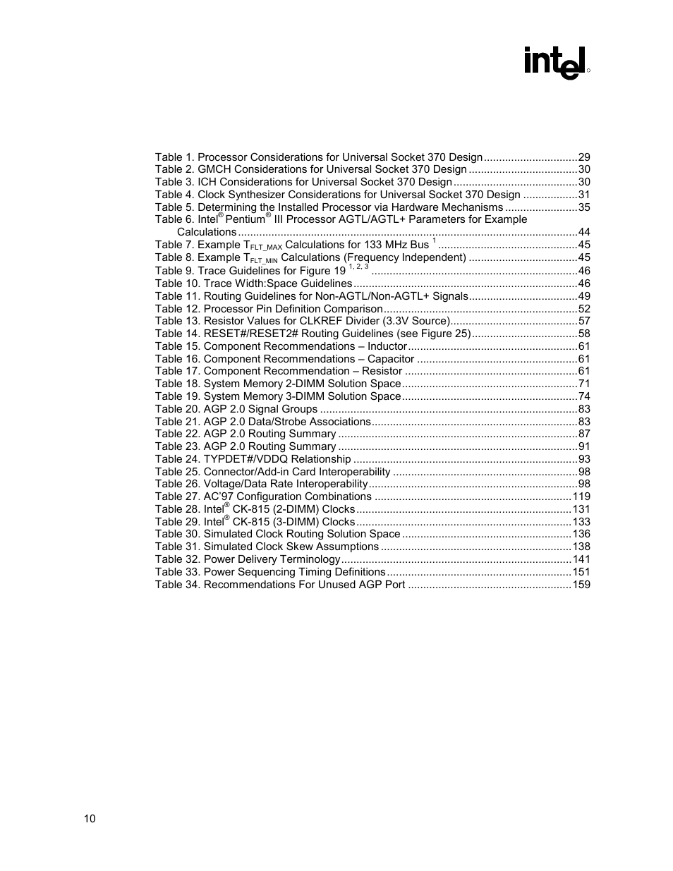 Tables | Intel 815 User Manual | Page 10 / 213