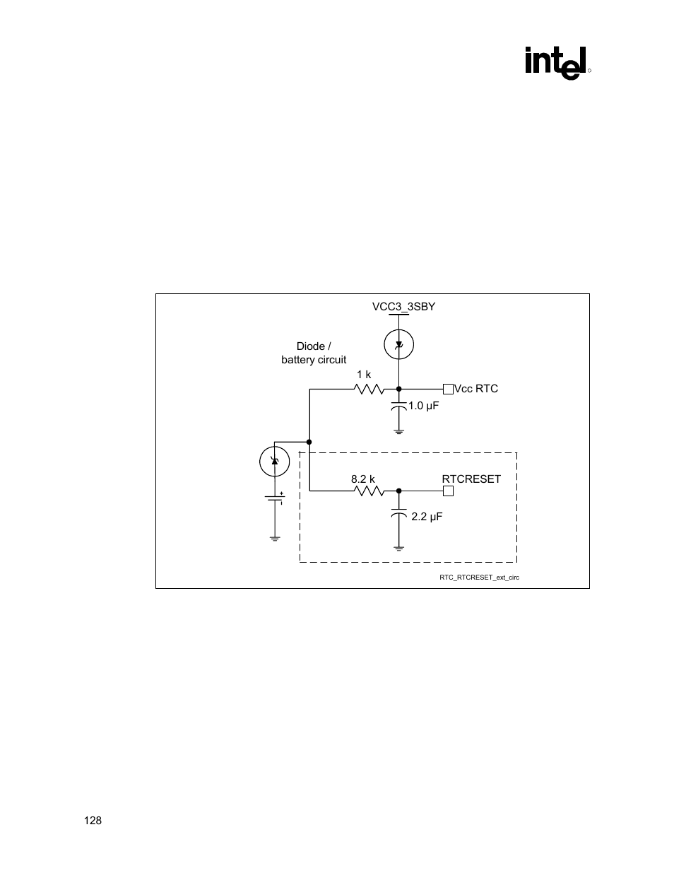 Rtc external rtcreset circuit, Rtc-well input strap requirements, 5 rtc external rtcreset circuit | 6 rtc-well input strap requirements | Intel 815 User Manual | Page 128 / 213