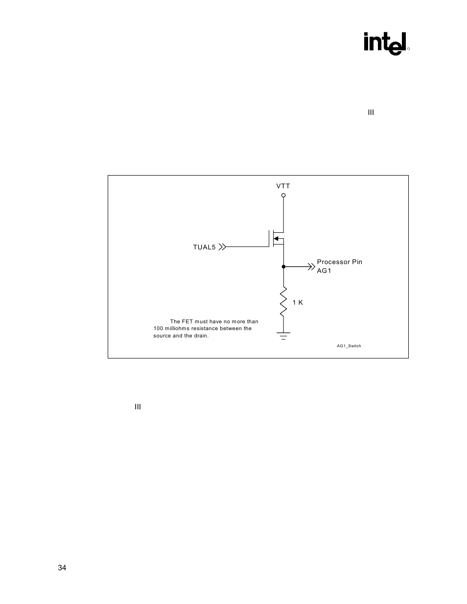 Vtt processor pin ag1, Identifying the processor at the gmch, Figure 10. switching pin ag1 | 4 vtt processor pin ag1, 5 identifying the processor at the gmch | Intel 815 User Manual | Page 34 / 213