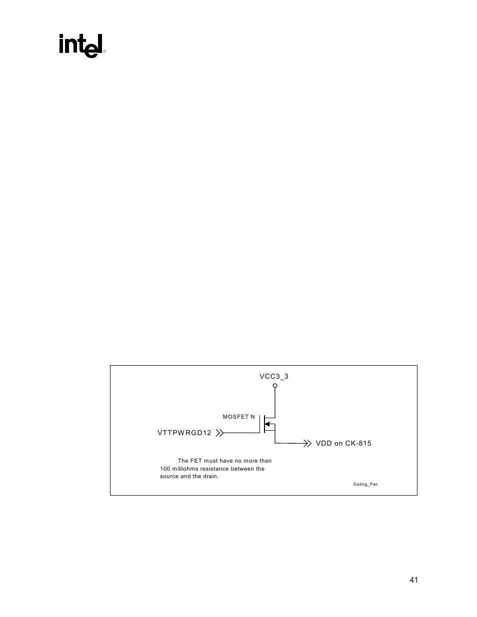 Power sequencing on wake events, Gating of intel® ck-815 to vttpwrgd, Gating of intel | Ck-815 to vttpwrgd, Figure 17. gating power to intel, Ck-815, 3 power sequencing on wake events, 1 gating of intel | Intel 815 User Manual | Page 41 / 213