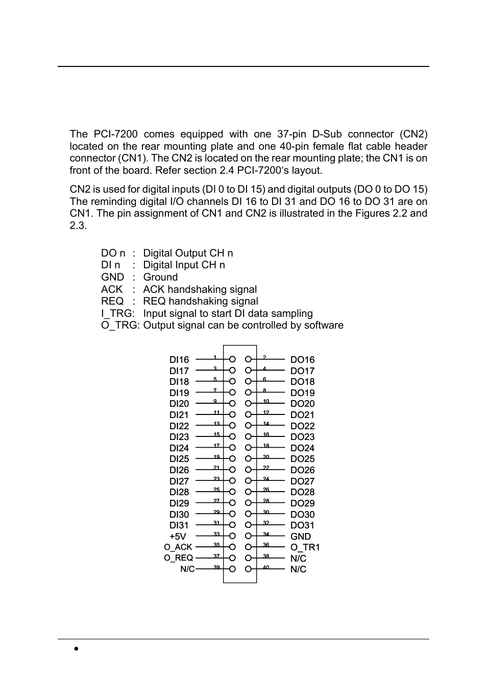 6 connector pin assignments, 14 • installation, Figure 2.2 cn1 pin assignments | O_ack o_req | Intel cPCI-7200 User Manual | Page 22 / 71