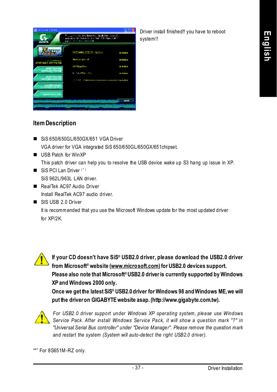 English, Item description | Intel 8S651M-RZ User Manual | Page 37 / 40