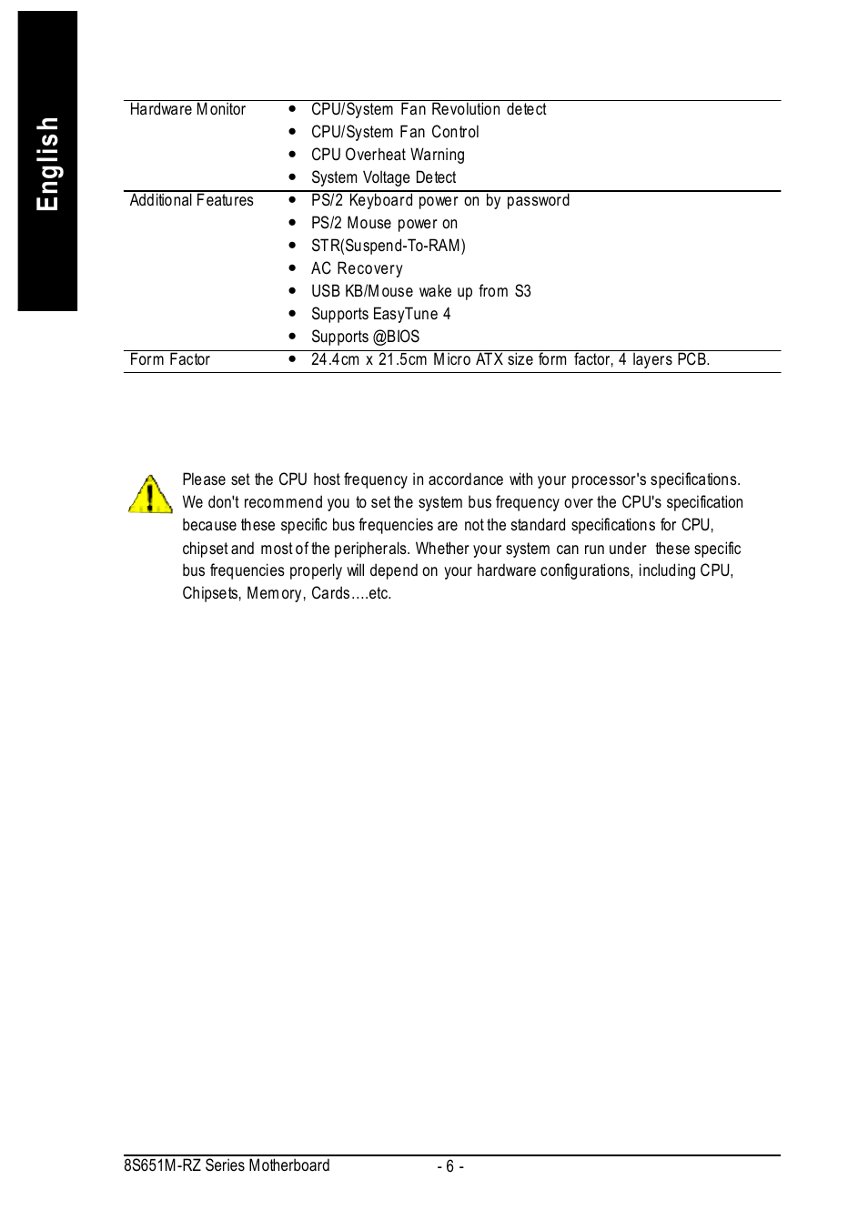 English | Intel 8S651M-RZ User Manual | Page 6 / 40
