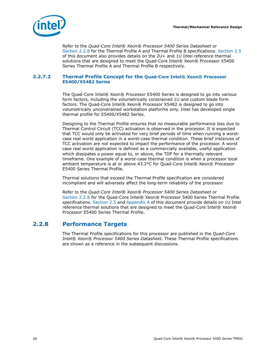 8 performance targets, Performance targets | Intel 5400 Series User Manual | Page 28 / 100