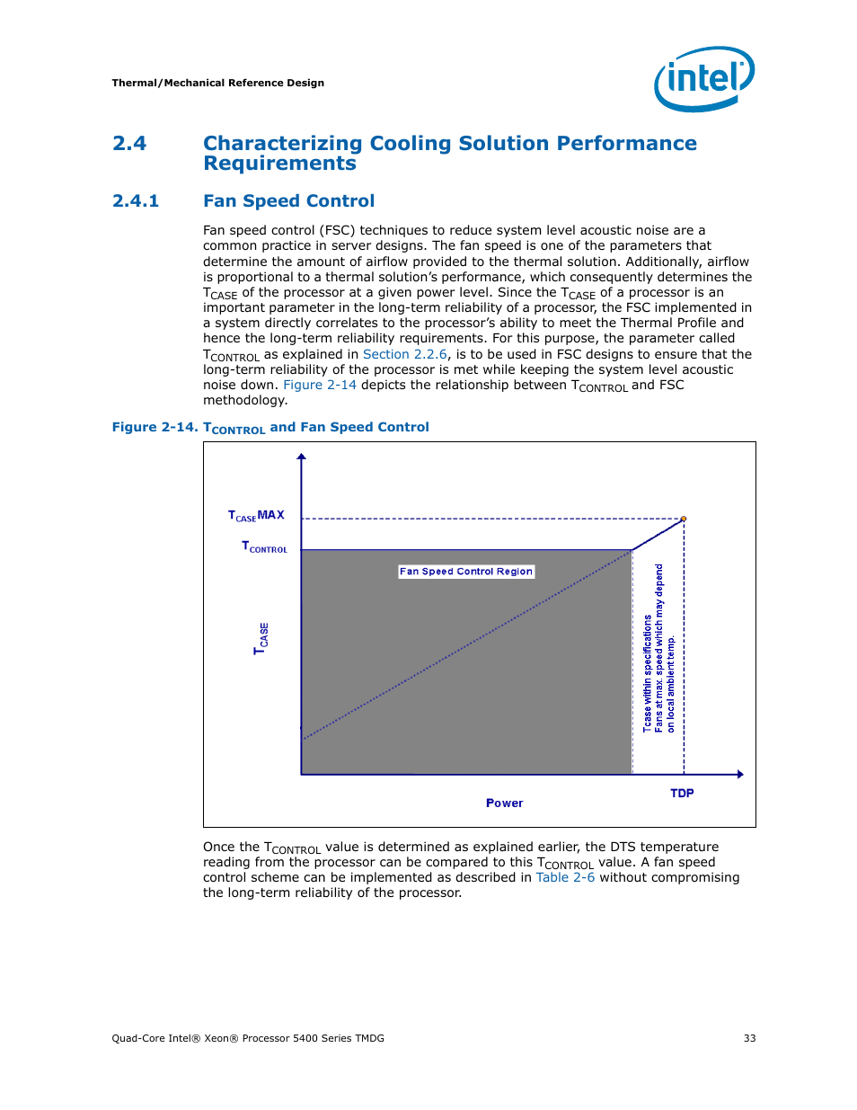 1 fan speed control, Fan speed control, 14 tcontrol and fan speed control | In more detail in, Section 2.4.1 | Intel 5400 Series User Manual | Page 33 / 100