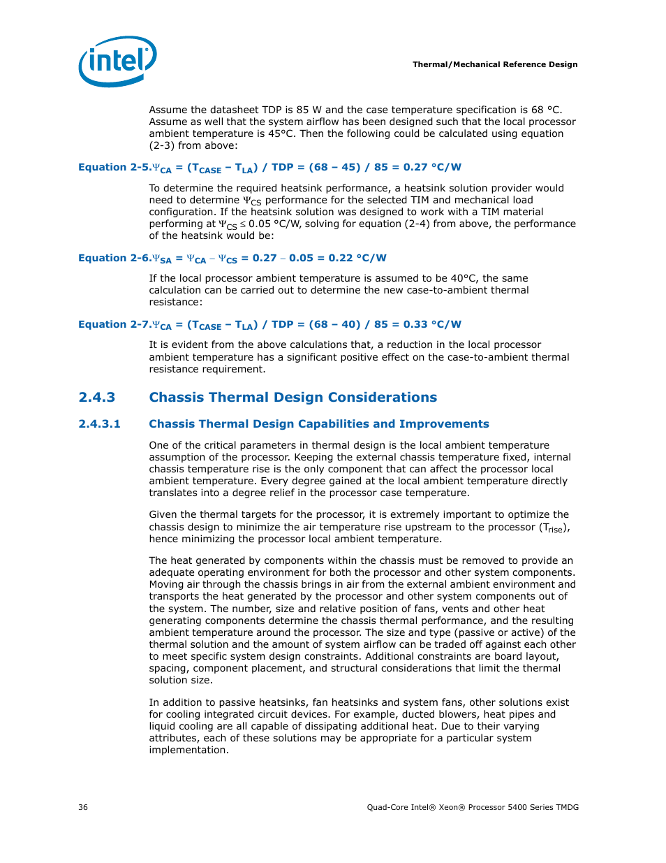 3 chassis thermal design considerations, Chassis thermal design considerations, Section 2.4.3 | Intel 5400 Series User Manual | Page 36 / 100